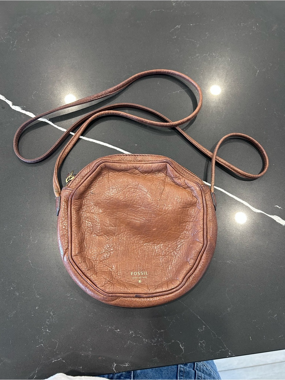 Fossil Jules Octagon Brown Leather Crossbody Bag Shoulder Purse Everyday Neutral